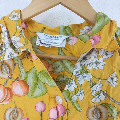 マックスマーラ MAX MARA イタリア製 シルク100 半袖 ボタニカル柄 オープンカラーシャツ レディース 34