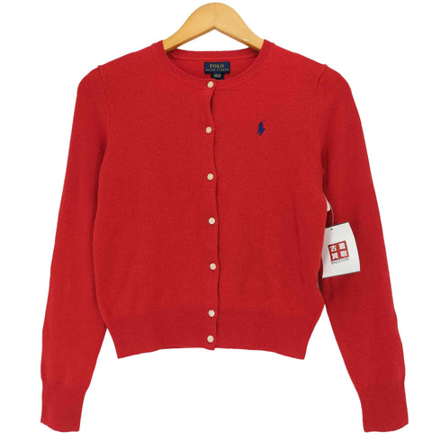 ポロラルフローレン POLO RALPH LAUREN 現行タグ ポニー刺繍 ウール Vネック カーディガン レディース L(12-14)