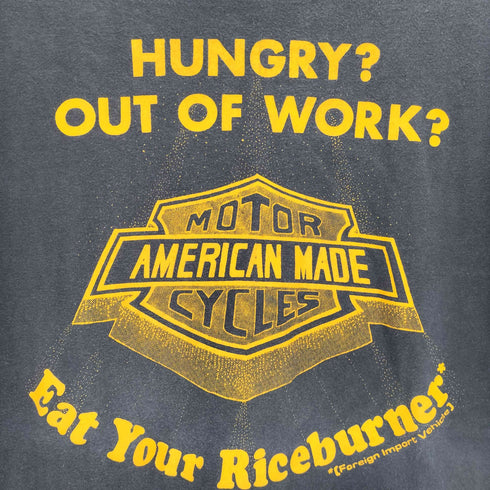ハーレーダビッドソン HARLEY-DAVIDSON 80S USA製 Hanesボディ Eat Your Riceburner 両面 プリント クルーネック S/S Tシャツ メンズ import:L