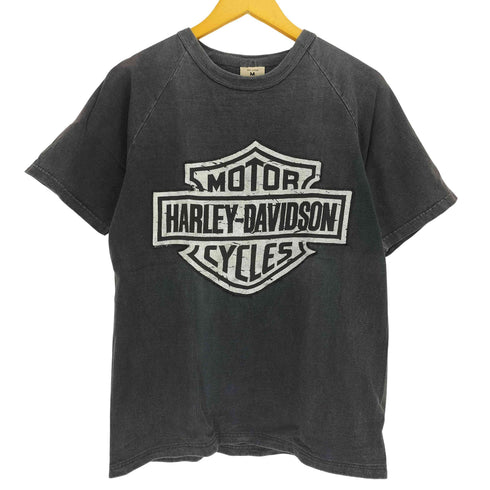 ハーレーダビッドソン HARLEY-DAVIDSON 90S USA製 旧タグ フェード フロントプリント ラグラン クルーネック S/S Tシャツ メンズ import:M
