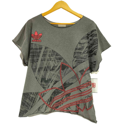 アディダスオリジナルス adidas Originals 80~90s デサント製 デカトレフォイルロゴプリント ドルマンスリーブ クロップド Tシャツ レディース L-O