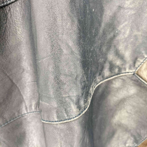 SAXONY 80~90s パッチワーク レザー切替 アクリル クルーネックニット メンズ import:XL