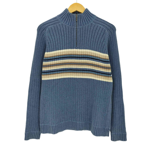 エルエルビーン L.L.Bean 00s コットン ハーフジップ マルチボーダー リブ ニット メンズ import:S