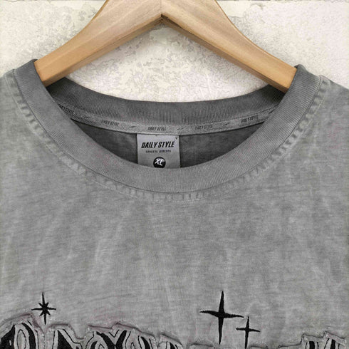 DAILY STYLE デイリースタイル ダメージ加工 ロゴ刺繍 クルーネック 半袖 Tシャツ street メンズ XL