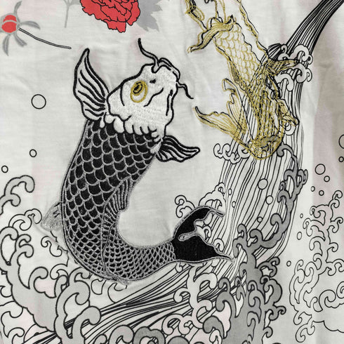 蹴覇道 鯉 和柄 刺繍 半袖 Tシャツ メンズ L
