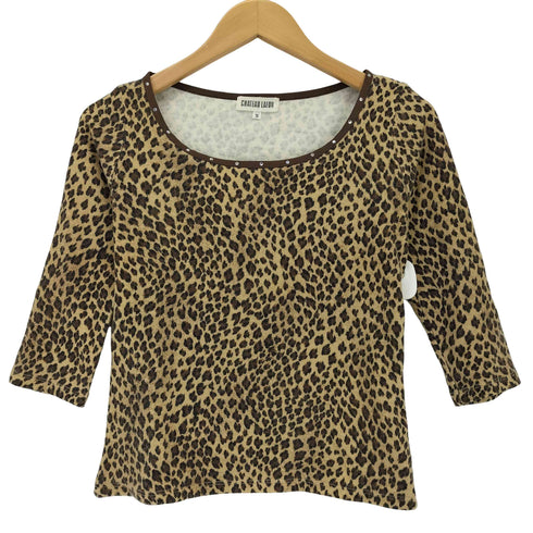 GHATEAU LAFON シャトー・ラフォン ヒョウ柄 スタッズ クルーネック長袖Tシャツ Y2K レディース import:S