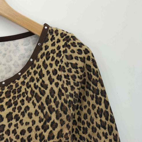 GHATEAU LAFON シャトー・ラフォン ヒョウ柄 スタッズ クルーネック長袖Tシャツ Y2K レディース import:S