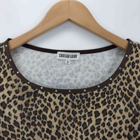 GHATEAU LAFON シャトー・ラフォン ヒョウ柄 スタッズ クルーネック長袖Tシャツ Y2K レディース import:S