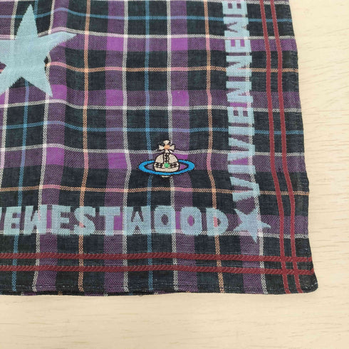 ヴィヴィアンウエストウッド Vivienne Westwood オーブロゴ刺繍 大判プリント タータンチェック ハンカチ レディース