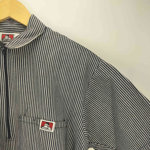 ベンデイビス BEN DAVIS USA製 ヒッコリーストライプ ハーフジップ S/S プルオーバーシャツ メンズ import:M