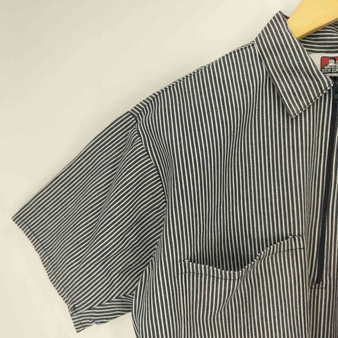 ベンデイビス BEN DAVIS USA製 ヒッコリーストライプ ハーフジップ S/S プルオーバーシャツ メンズ import:M