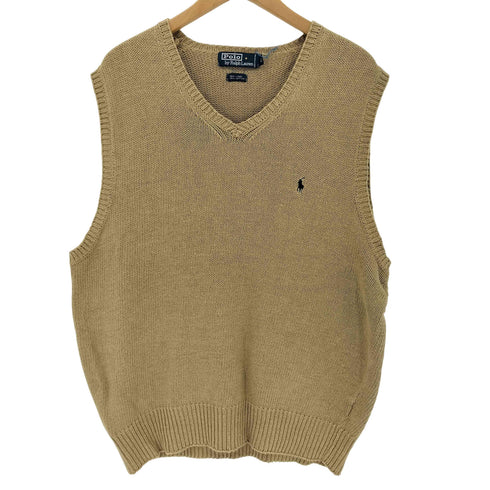 ポロバイラルフローレン Polo by RALPH LAUREN 90S 香港製 ポニー刺繍 リネン混 ニットベスト メンズ import:L