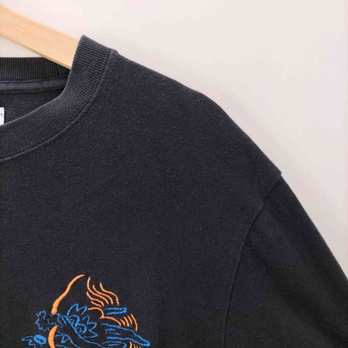 健康 ヘルシー 健康 ドラゴン 刺繍 ロンT ブラック メンズ JPN:M
