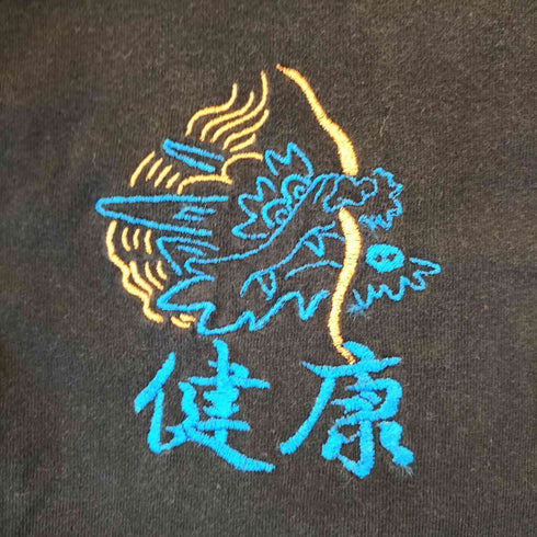 健康 ヘルシー 健康 ドラゴン 刺繍 ロンT ブラック メンズ JPN:M