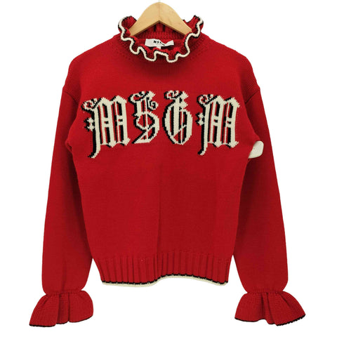 エムエスジーエム MSGM オールドイングリッシュ ロゴ フリル ニット レディース import:XS