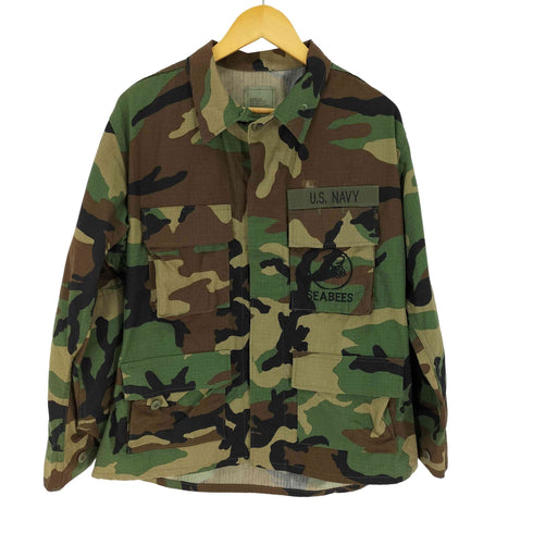 ユーエスアーミー U.S. ARMY SEABEES 刺繍 ウッドランドカモ BDU ジャケット メンズ MEDIUM X-SHORT