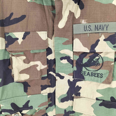 ユーエスアーミー U.S. ARMY SEABEES 刺繍 ウッドランドカモ BDU ジャケット メンズ MEDIUM X-SHORT