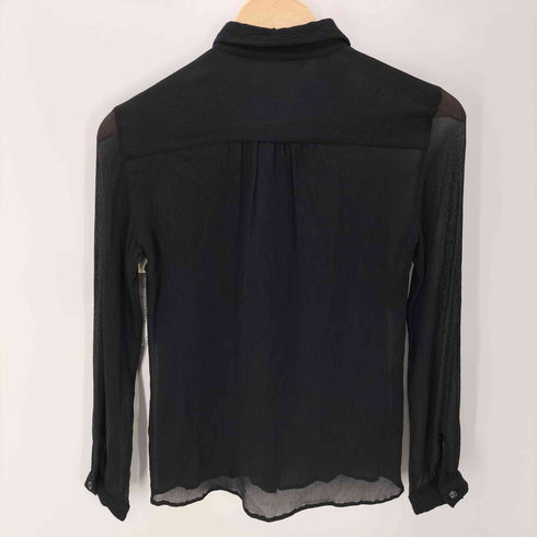 マックスマーラ MAX MARA MADE IN ITALY SILK 100% イタリア製 銀タグ 絹 シルク シワ プリーツ シアー シャツ ブラック レディース EUR:38