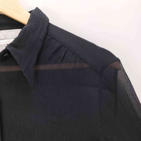 マックスマーラ MAX MARA MADE IN ITALY SILK 100% イタリア製 銀タグ 絹 シルク シワ プリーツ シアー シャツ ブラック レディース EUR:38
