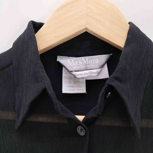 マックスマーラ MAX MARA MADE IN ITALY SILK 100% イタリア製 銀タグ 絹 シルク シワ プリーツ シアー シャツ ブラック レディース EUR:38