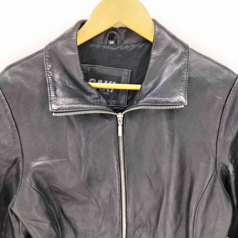 SAKI LEATHER 本革 ジップアップ スタンドカラー レザーコート レディース 38