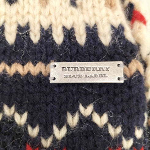 バーバリーブルーレーベル BURBERRY BLUE LABEL ノルディック柄 フリンジ ニット マフラー レディース