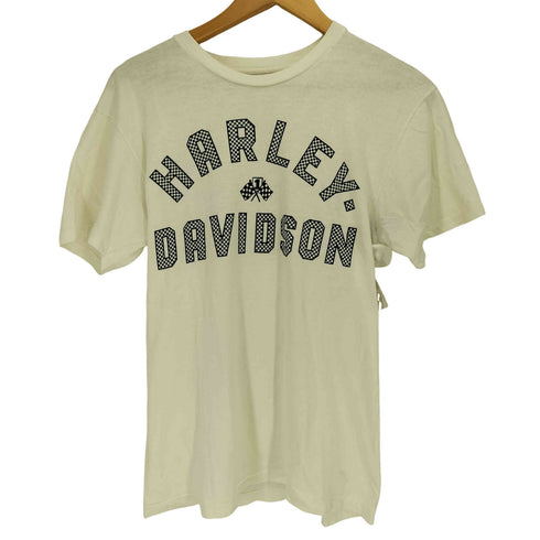 80~90s HARLEY-DAVIDSON 裾袖シングルステッチ チェッカーフラック 両面プリント 半袖 Tシャツ メンズ import:M