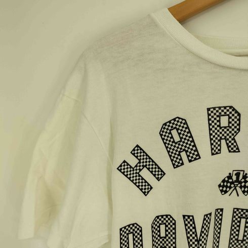 80~90s HARLEY-DAVIDSON 裾袖シングルステッチ チェッカーフラック 両面プリント 半袖 Tシャツ メンズ import:M