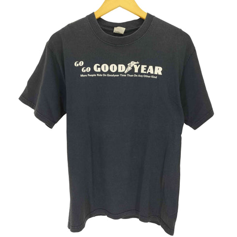 90~00S 2枚タグ USA製 anvilボディ ウィングフット GOOD YEAR 両面プリント 半袖Tシャツ ナス紺 フェード メンズ import:M
