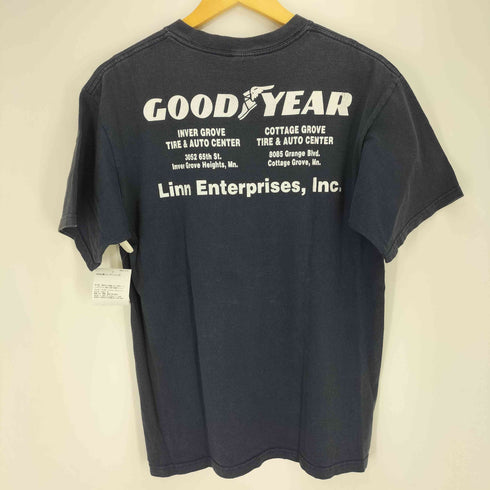 90~00S 2枚タグ USA製 anvilボディ ウィングフット GOOD YEAR 両面プリント 半袖Tシャツ ナス紺 フェード メンズ import:M