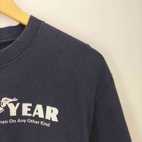 90~00S 2枚タグ USA製 anvilボディ ウィングフット GOOD YEAR 両面プリント 半袖Tシャツ ナス紺 フェード メンズ import:M