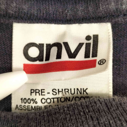 90~00S 2枚タグ USA製 anvilボディ ウィングフット GOOD YEAR 両面プリント 半袖Tシャツ ナス紺 フェード メンズ import:M