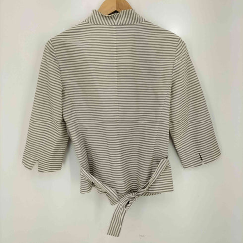 マックスマーラ MAX MARA 白タグ ボーダー リネン シルク混 カシュクール Vネック ラップ 5分袖ブラウス レディース US:0-2