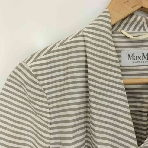 マックスマーラ MAX MARA 白タグ ボーダー リネン シルク混 カシュクール Vネック ラップ 5分袖ブラウス レディース US:0-2