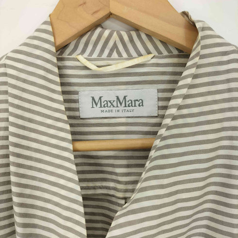 マックスマーラ MAX MARA 白タグ ボーダー リネン シルク混 カシュクール Vネック ラップ 5分袖ブラウス レディース US:0-2