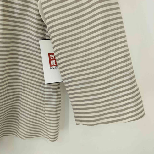 マックスマーラ MAX MARA 白タグ ボーダー リネン シルク混 カシュクール Vネック ラップ 5分袖ブラウス レディース US:0-2