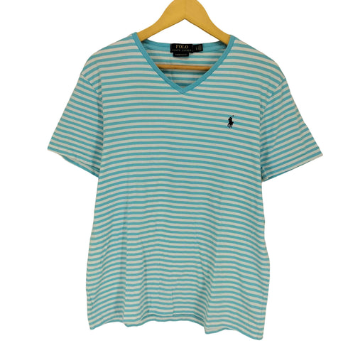 ポロラルフローレン POLO RALPH LAUREN CUSTOM SLIM FIT ポニー刺繍 ボーダー Vネック 半袖 Tシャツ メンズ L
