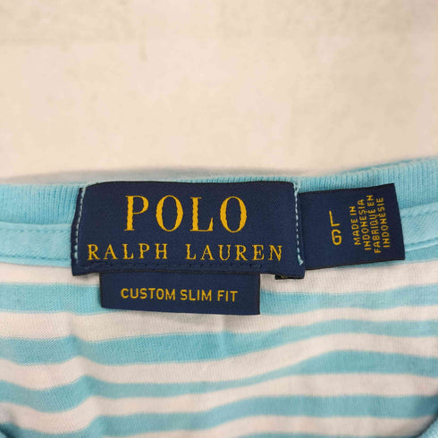ポロラルフローレン POLO RALPH LAUREN CUSTOM SLIM FIT ポニー刺繍 ボーダー Vネック 半袖 Tシャツ メンズ L