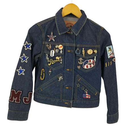 マークジェイコブス MARC JACOBS Denim Contrast Stitch Pin Charms Sequin Mermaid Jacket デニム コントラスト スティッチ ピン チャームズ スパンコール マーメイド ジャケット Y2K レディース S
