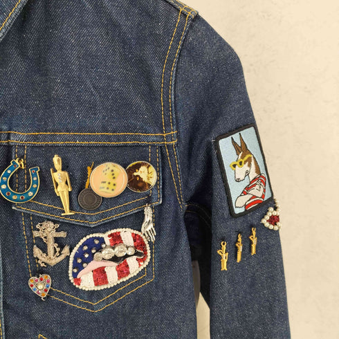 マークジェイコブス MARC JACOBS Denim Contrast Stitch Pin Charms Sequin Mermaid Jacket デニム コントラスト スティッチ ピン チャームズ スパンコール マーメイド ジャケット Y2K レディース S