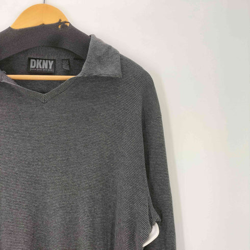 ダナキャランニューヨーク DKNY 90-00S OLD コットン レーヨン ボーダー スキッパー ポロ カットソー メンズ import:L