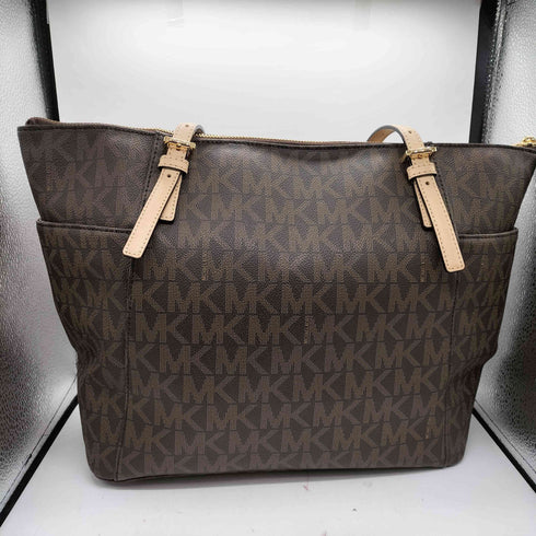 マイケルコース Michael Kors MK チャーム 付き シグネチャー モノグラム 総柄 PVC レザー トート バック レディース