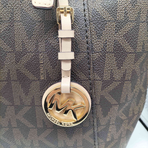 マイケルコース Michael Kors MK チャーム 付き シグネチャー モノグラム 総柄 PVC レザー トート バック レディース