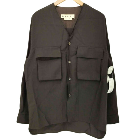 マルニ MARNI ウール トロピカル ノーカラーシャツ メンズ 44