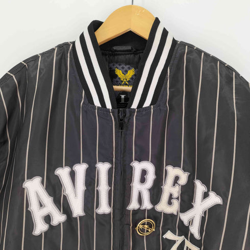 アヴィレックス AVIREX ピンストライプ 中綿 レザーパッチロゴ バーシティジャケット スタジャン メンズ import:L