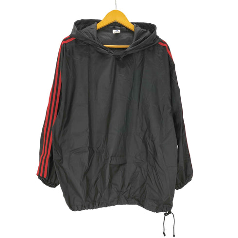 アディダス adidas 90S OLD DESCENTE デサント製 バック プリント 3ストライプ ナイロン プルオーバー フーディー パーカー 裾ドローコード メンズ import:M
