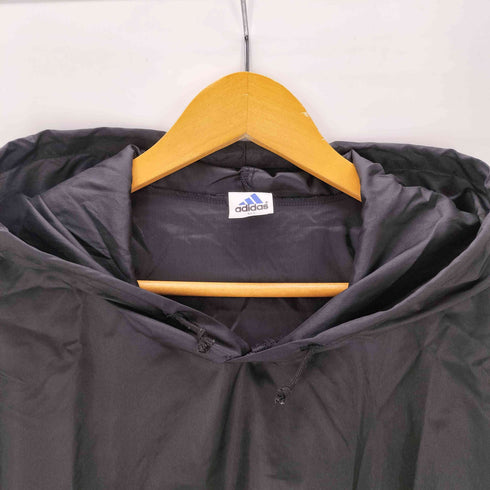 アディダス adidas 90S OLD DESCENTE デサント製 バック プリント 3ストライプ ナイロン プルオーバー フーディー パーカー 裾ドローコード メンズ import:M