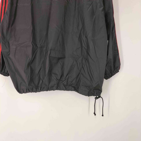 アディダス adidas 90S OLD DESCENTE デサント製 バック プリント 3ストライプ ナイロン プルオーバー フーディー パーカー 裾ドローコード メンズ import:M