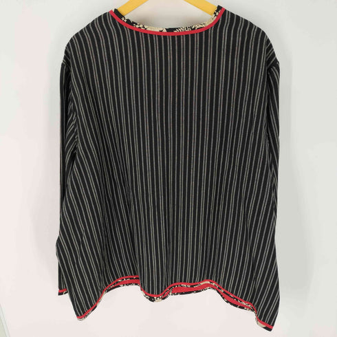KOOS リネンレーヨン 花柄 ストライプ ノーカラージャケット レディース 3XL