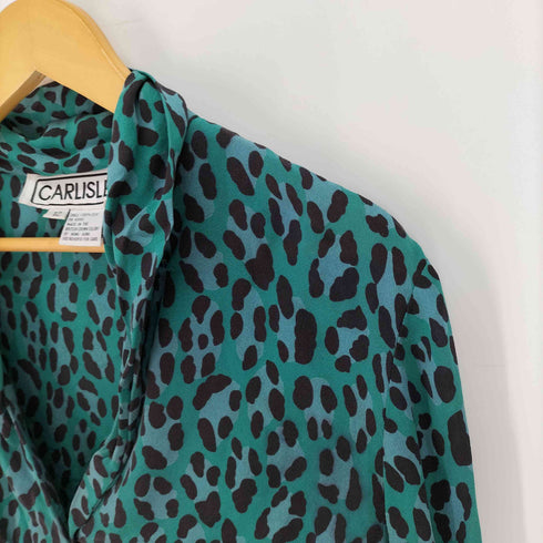 CARLISLE シルク100 レオパード フリル シースルー シャツ レディース UK:12